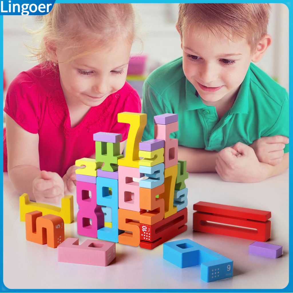 Wooden Number Building Blocks Educational Toy for Toddlers – Digital Stacking Balance Game Math Learning Puzzle Board