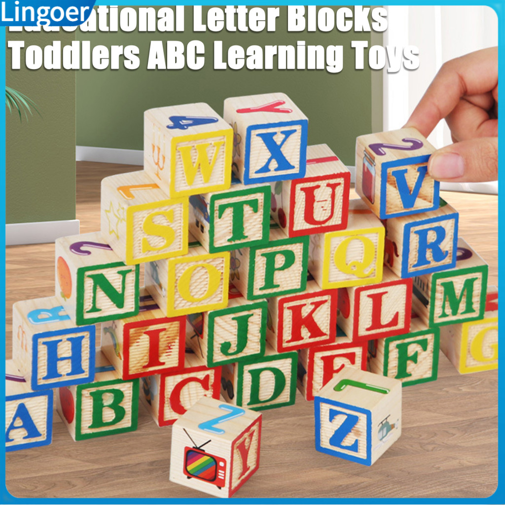 Kids Wooden Building Blocks Toy with Storage Box Preschool Abc Letters Numbers Educational Puzzle Cube Stacking Game for