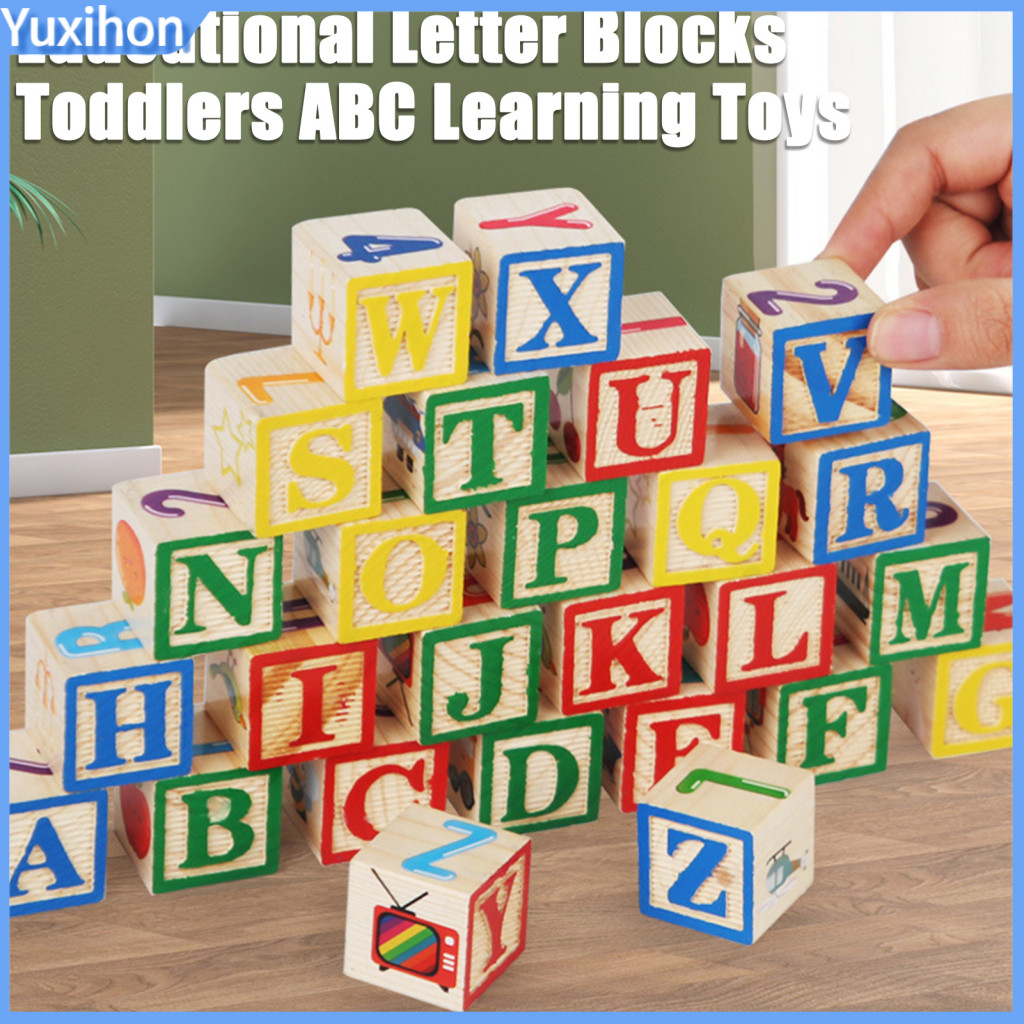 Educational Letter Blocks Alphabet Puzzle Kids Wooden Building Toy with Storage Box – Abc Letters Numbers Cube for Tod