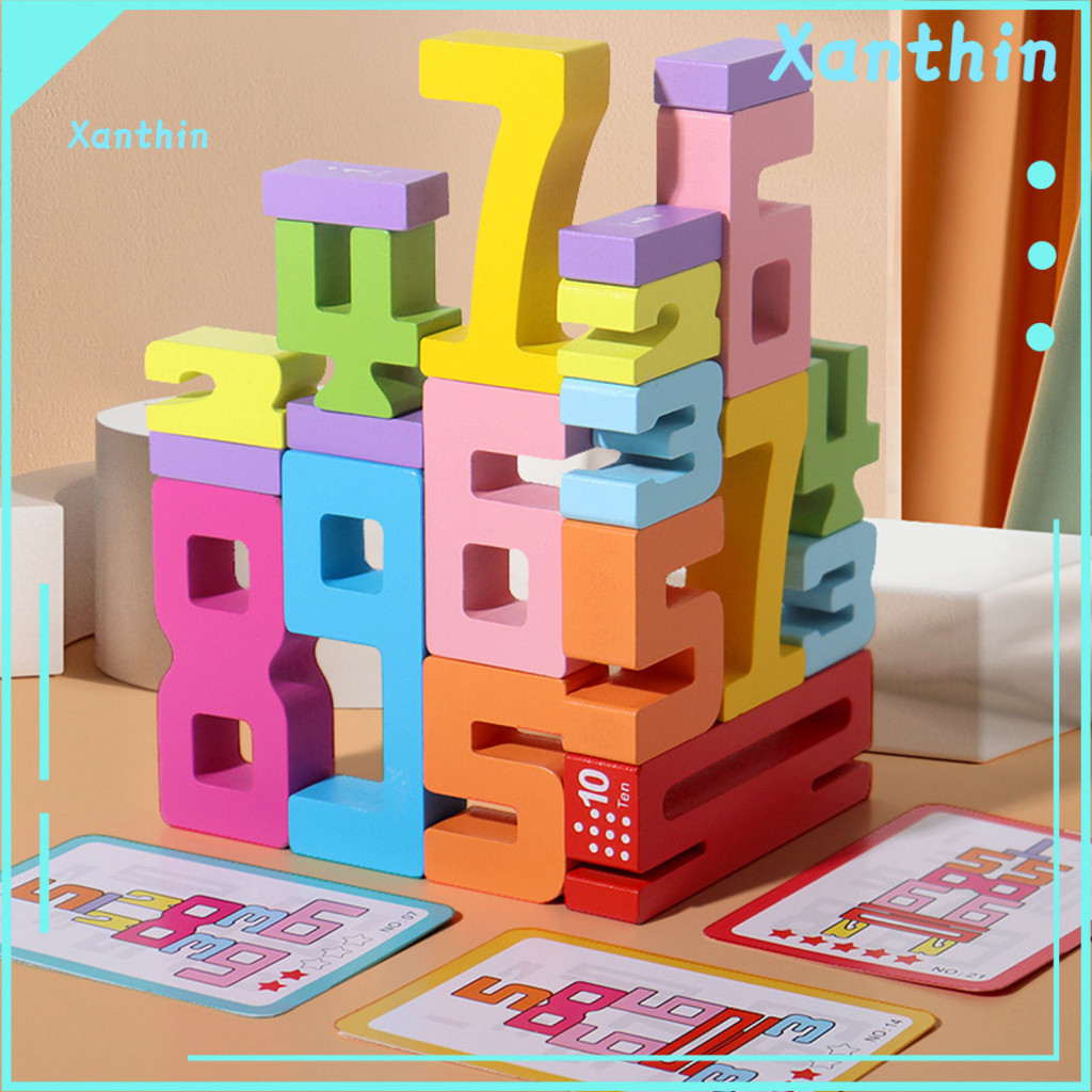 Educational Math Toy Kids Number Learning Tools Wooden Building Blocks for Toddlers – Digital Stacking Balance Game Pu