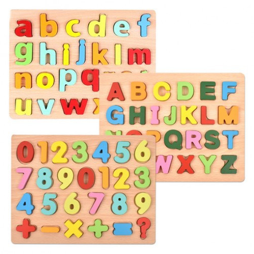 Wooden 3D Puzzle Numbers, English Alphabet Lowercase & Uppercase, 78 Pieces, 1 Set