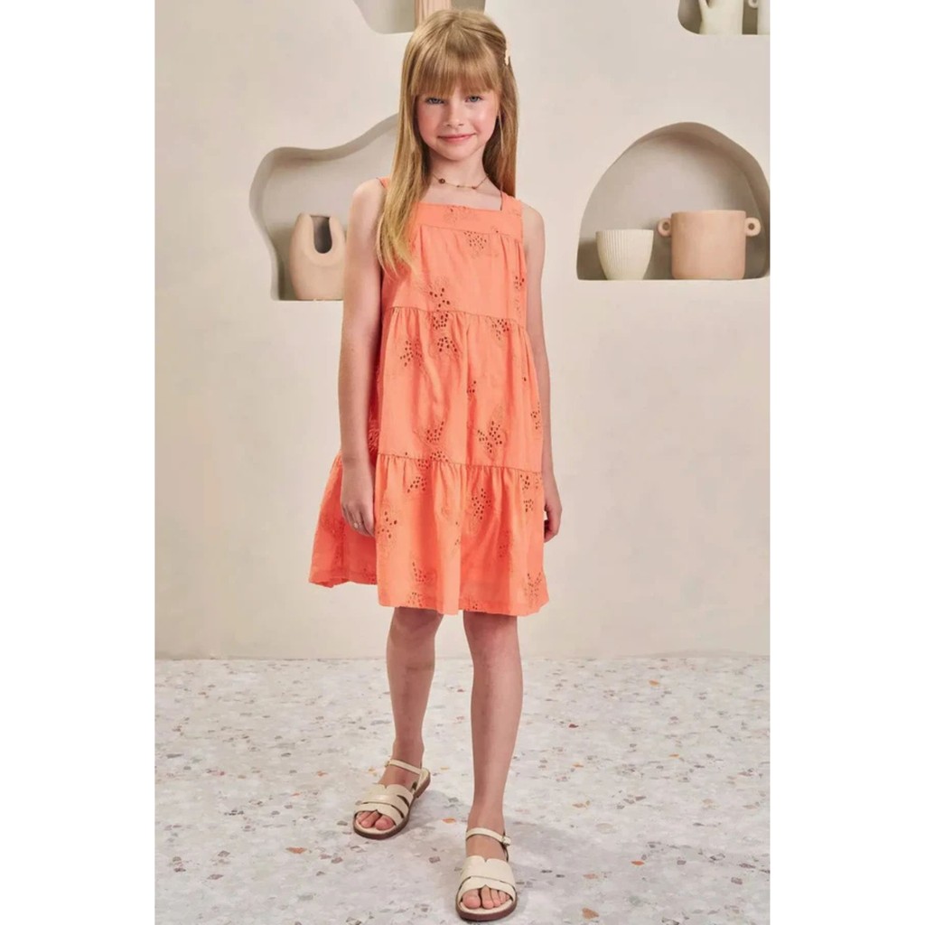 Vestido Regata em Laise Bordado Borboleta Infanti