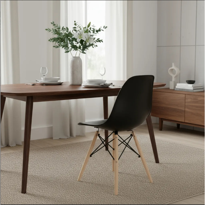 Jogo 2 Cadeiras Charles Eames Wood Design Eiffel Preta