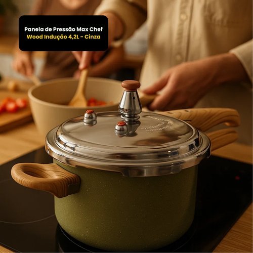 Panela Pressao Max Chef Wood Inducao 42 Litros Alta Qualidade Resistente Moderna