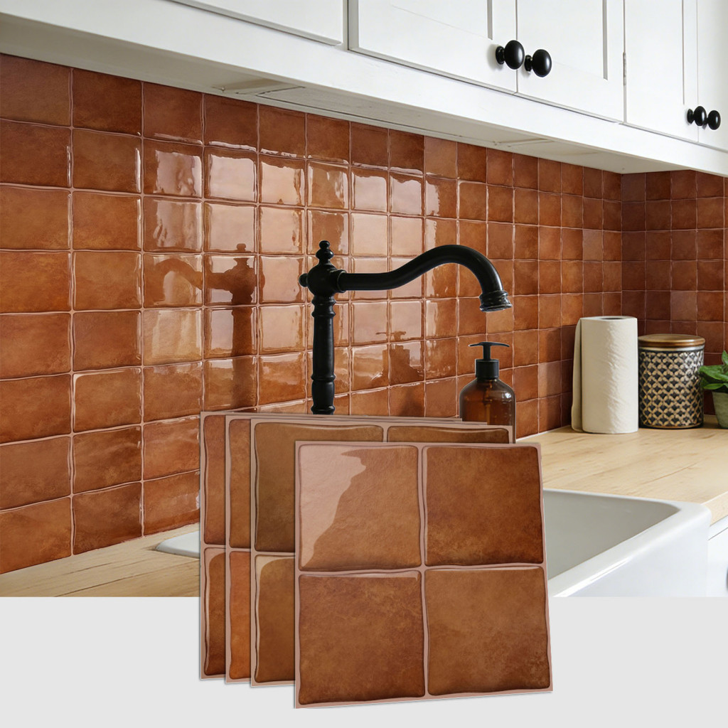 Waterproof Wall Stickers for Bathroom Kitchen Backsplash Peel and Stick Tiles Square Checkered Self-adhesive Retro Pet P