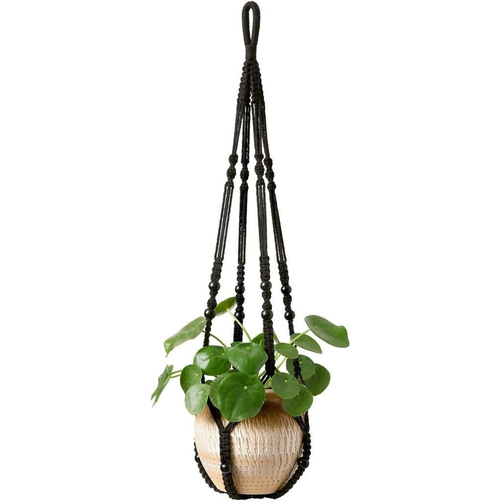 Mkono Macrame Plant Hanger Indoor Hanging Planter Basket with Wood Beads Decorative Flower Pot Holder No Tassels for Ind