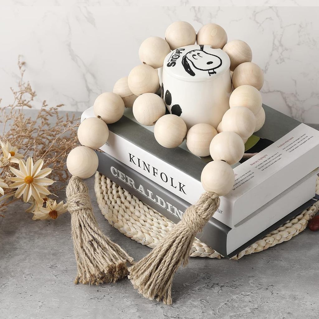 Farmhouse Decor Large Wood Bead Garland 50inch long with 1.6