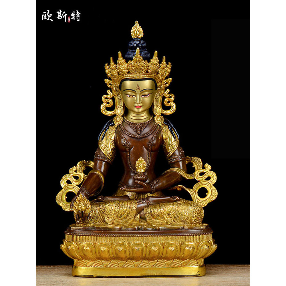 Oster Ksitigarbha Bodhisattva estátua de bronze decoração para casa sala estar bronze dourado Gem incrustado prata doura