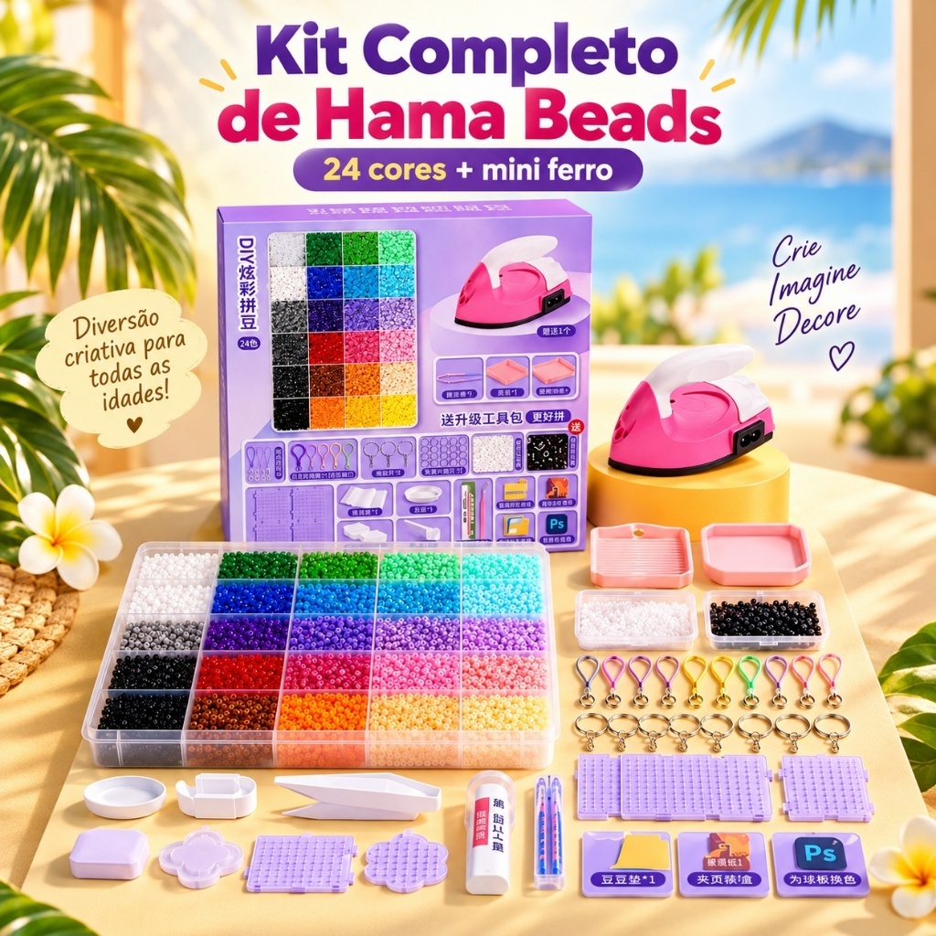 24 Colors 2.6mm Pixel Beads Kit ,14000pcs Perler Beads, Hama Beads DIY Gifts for Kids with Tools