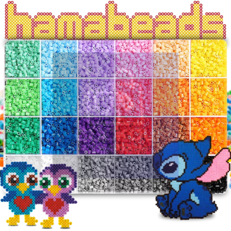 Conjunto Hama Beads 10.000 Pçs 24 Cores 2,6mm E Organizadora Plástico Maleável PixelArt