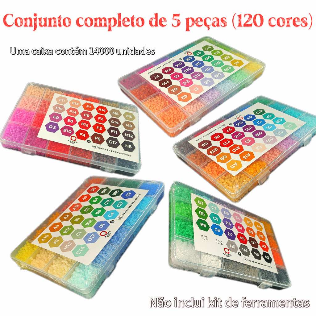 Kit Miçangas Beads 2,6mm 14.000 Peças 120 Cores para Pixel Art DIY Artesanato Chaveiro Decoração