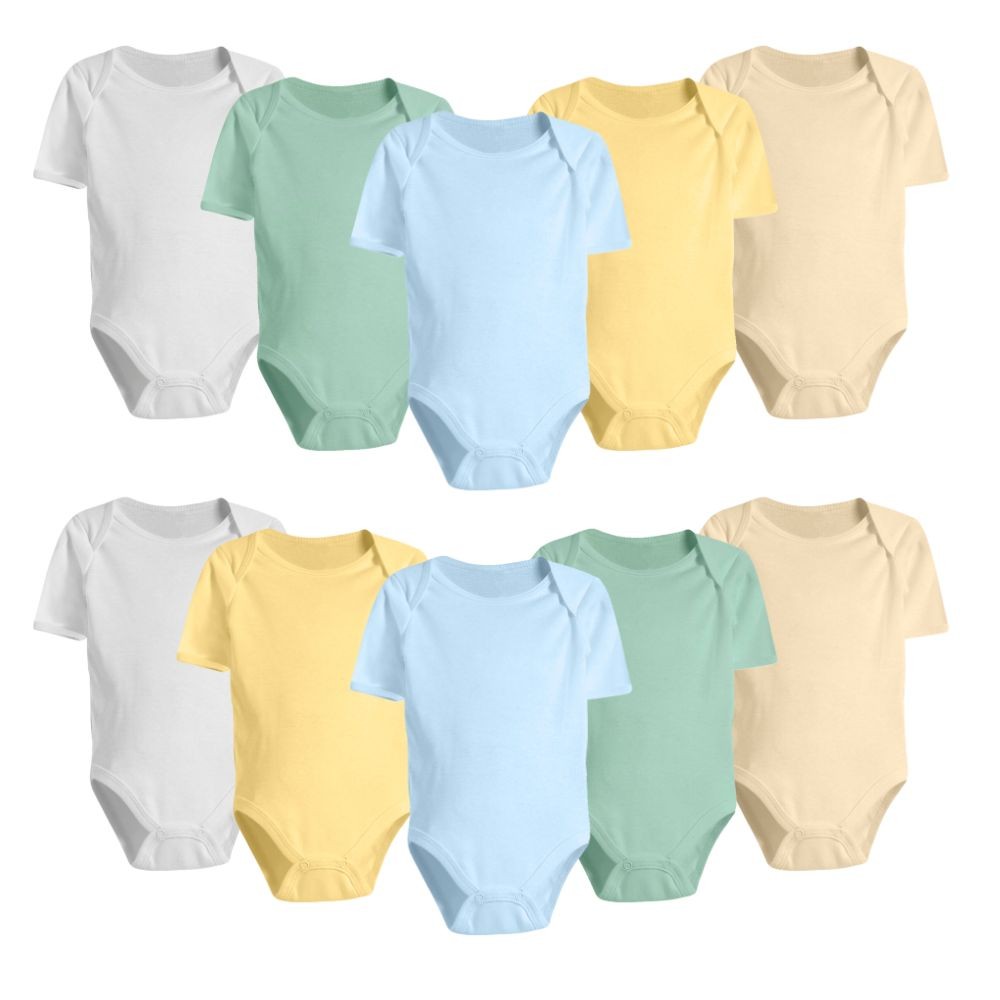 Kit 10 Pç Body Manga Curta Liso Roupa Para Bebê 100% Algodão