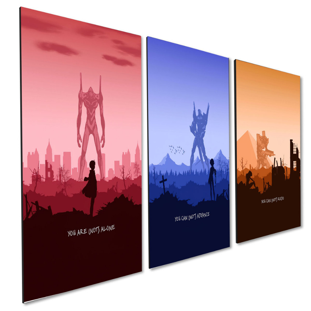 Kit 3 Quadros Anime Neon Genesis Evangelion Minimalista Casa