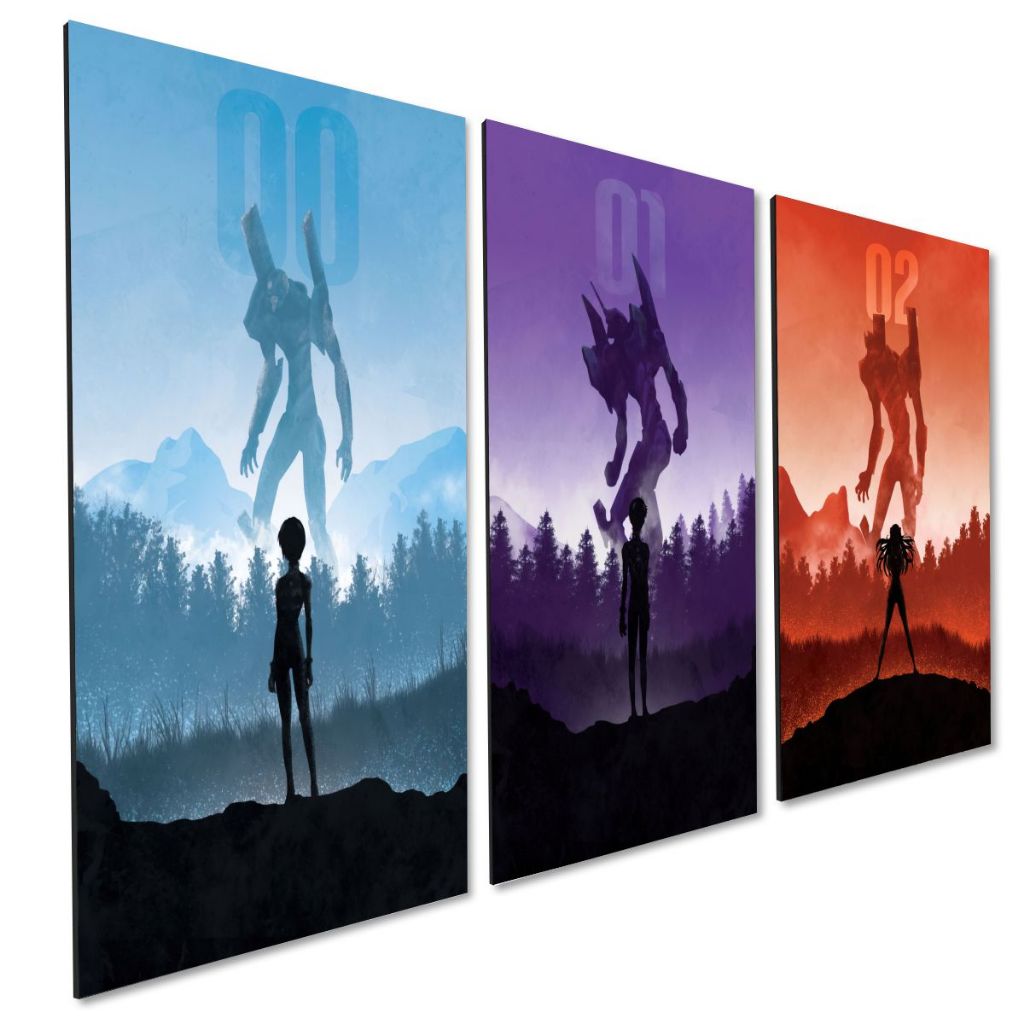 kit 3 Quadro Decorativo Anime Minimalista Neon Genesis Evangelion Quarta Sala Geek