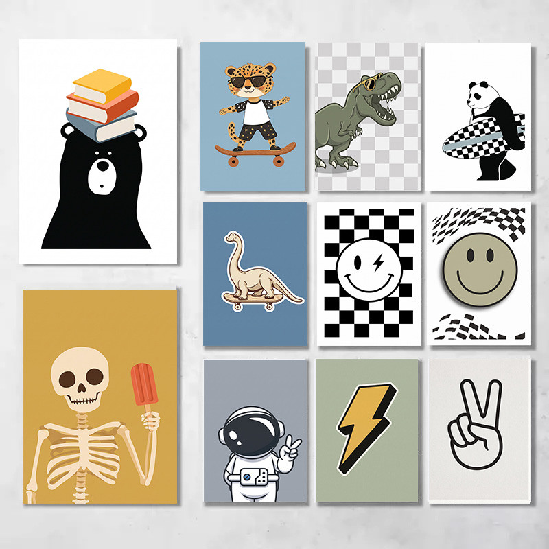 (Com Moldura) Cool Boys Cartoon Kids Wall Art Berçário Pendurado Na Parede Impressão Em Tela Pôster De Animais Da Moda B