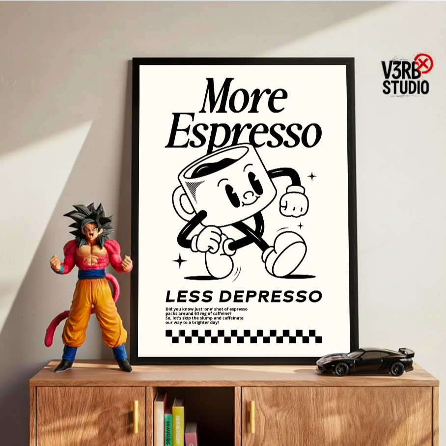 Quadro grande com moldura coffe cartoon poster decorativo café enfeite para quarto gamer arte Luxo