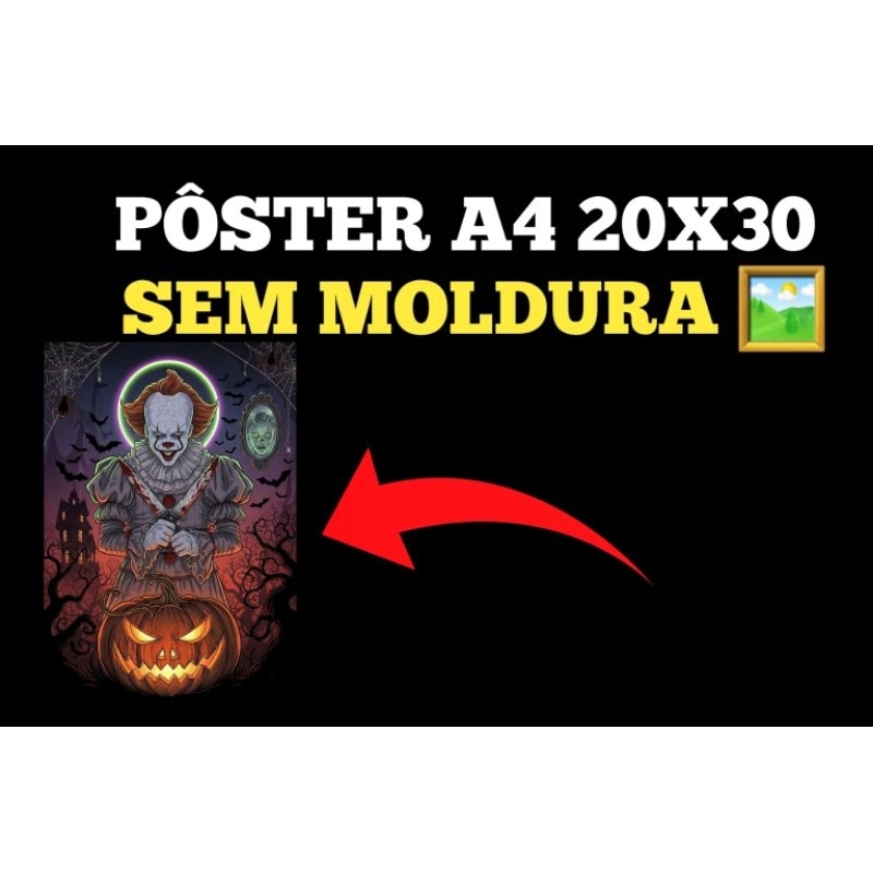 Pôster Pennywise Cartoon A4 20x30cm – Papel Fotográfico Fosco 180g – Decoração Terror – Sem Moldura