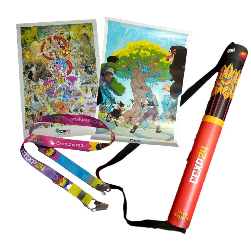 kit tubo porta poster cordão posteres ccxp 23 e 24 omelete box gamer nerd geek otaku cartoon