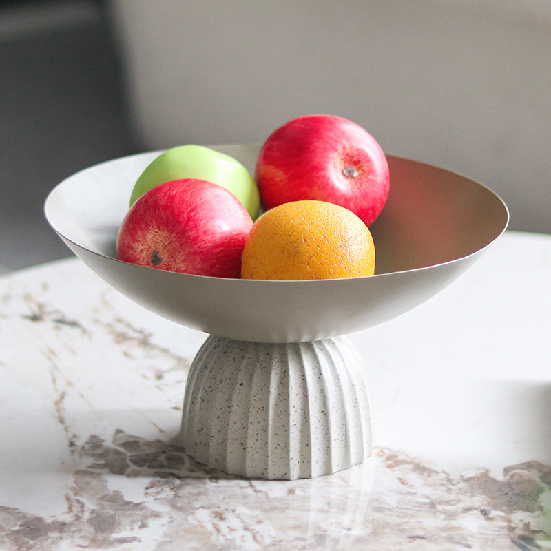 XKSR Modern Wabi-Sabi style, faux stone-textured, tall, round fruit platter, a decorative piece for Nordic-style homes,