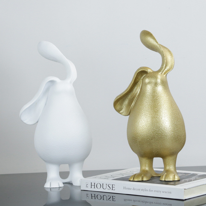 HGDS Modern minimalist Nordic-style cartoon white rabbit wearing headphones, decorative item for children's rooms, bedro