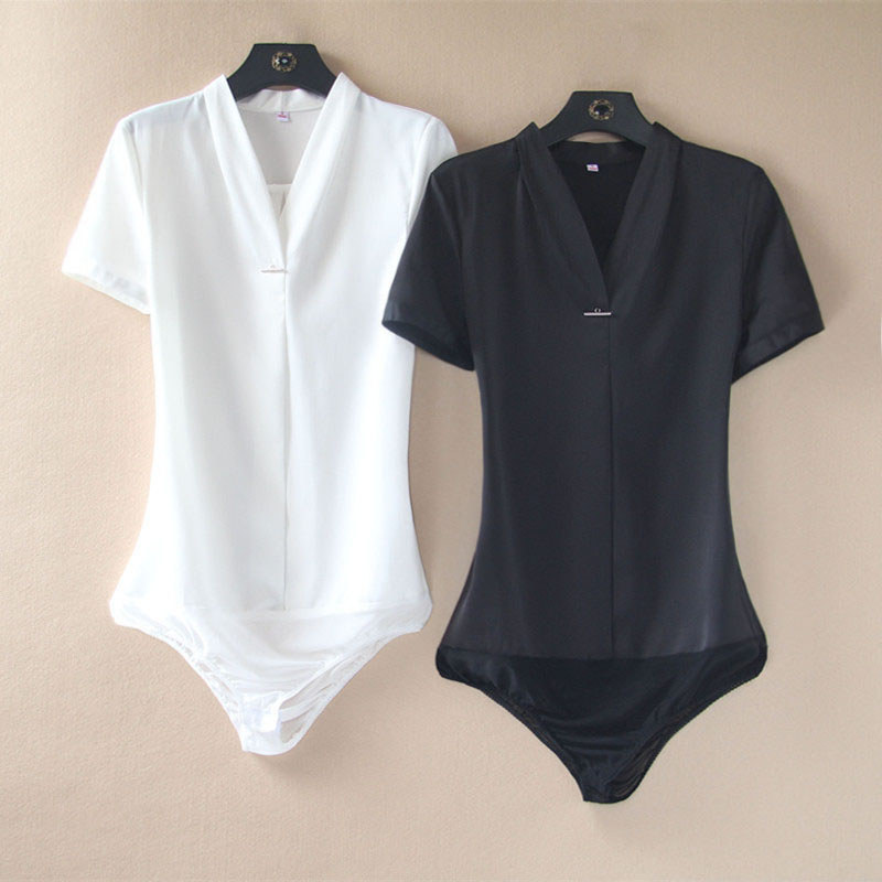 Branco verão cetim de manga curta macacão feminino profissional preto Chiffon Workwear OL camisa Formal Polegada camisa