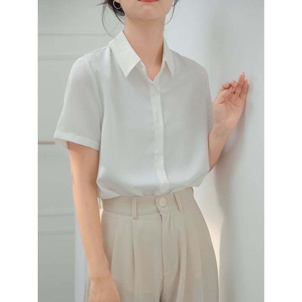 Tamanho grande branco camisa de manga curta feminina profissional Formal Wear versão coreana verão gordura mm Workwear D