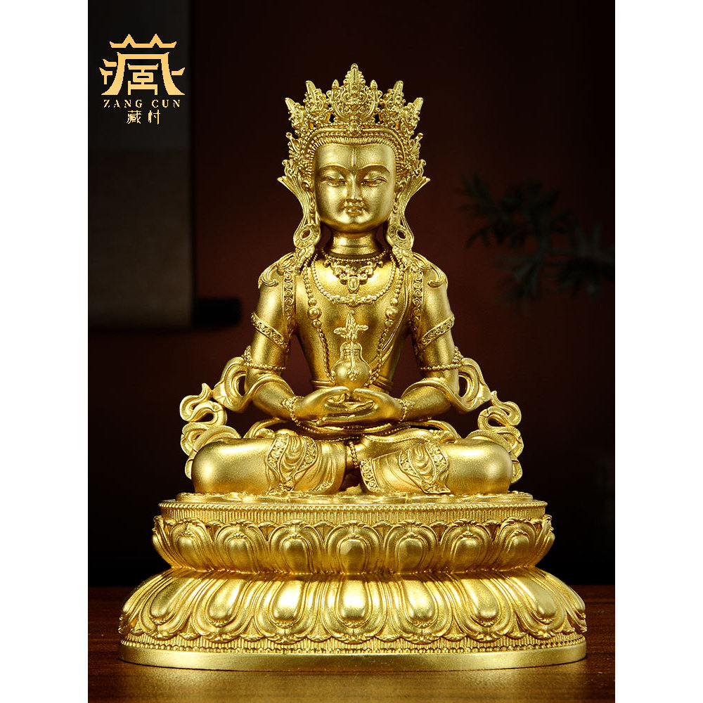 T Aldeia Tibetana Decoração Doméstica Estátua de Bronze Ornamentos Bronze Dourado Ouro < Changshou Buddha > Estátua de B