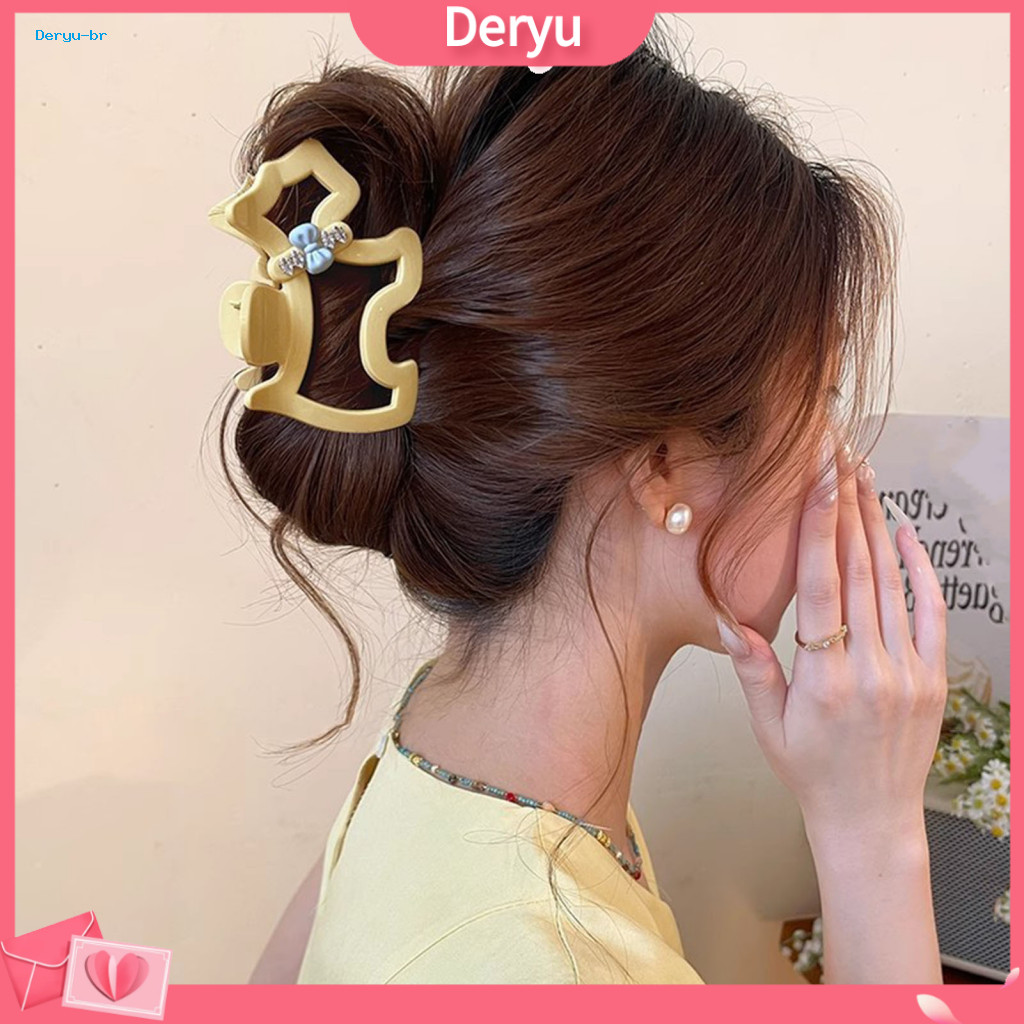 Hollow Puppy Shape Clip Women’s Hair Claw with Blue Bow Rhinestones Design Anti-slip Teeth Stylish Accessory for Volum