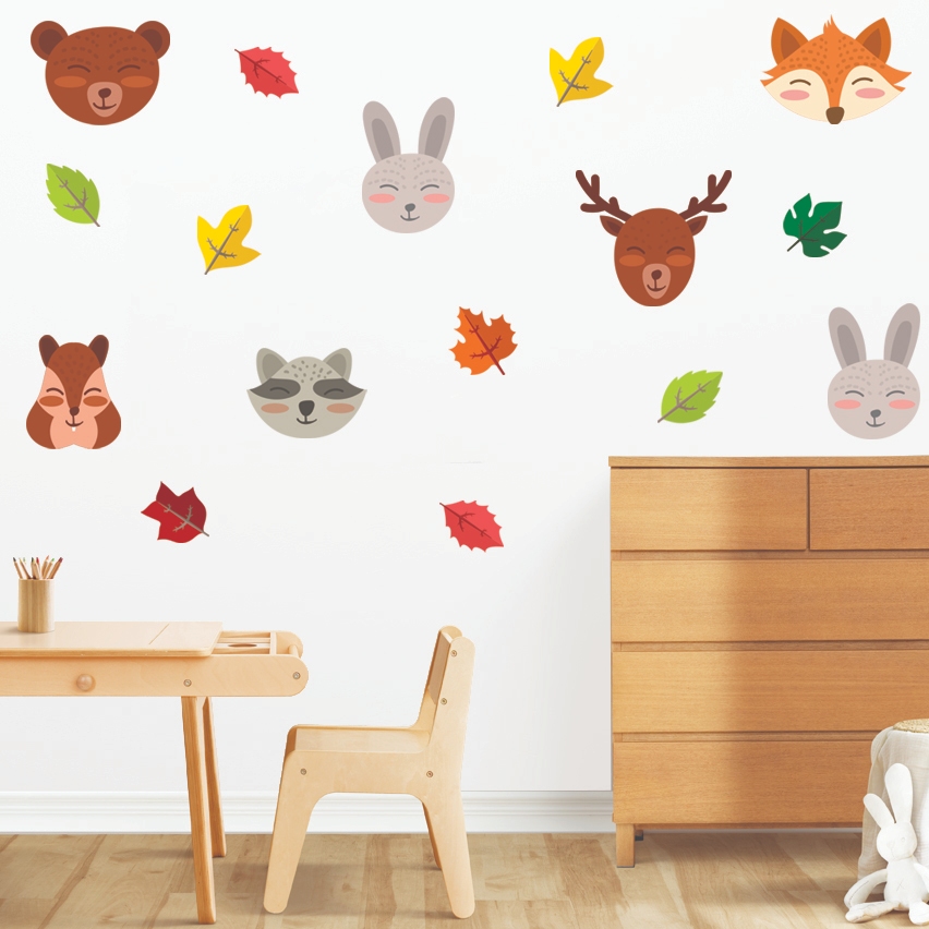 Adesivo De Parede Infantil Animais Folhas Floresta Servo Af8