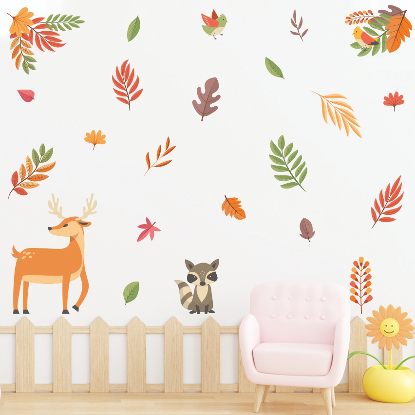 Adesivo De Parede Infantil Animais Folhas Floresta Servo Af7