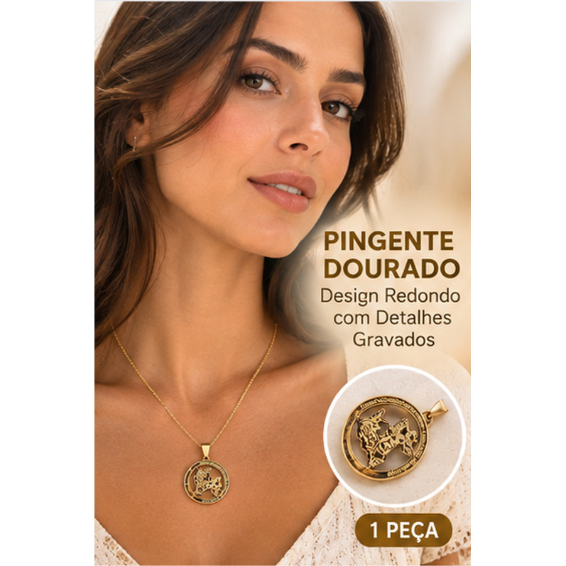 Pingente Dourado Redondo Vazado com Detalhes Gravados 1 Peça