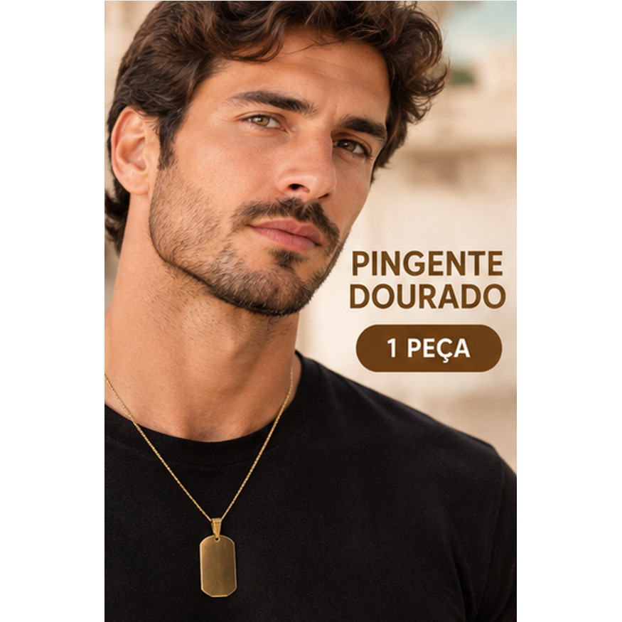 Pingente Dourado Retangular com Cantos Arredondados 1 Peça