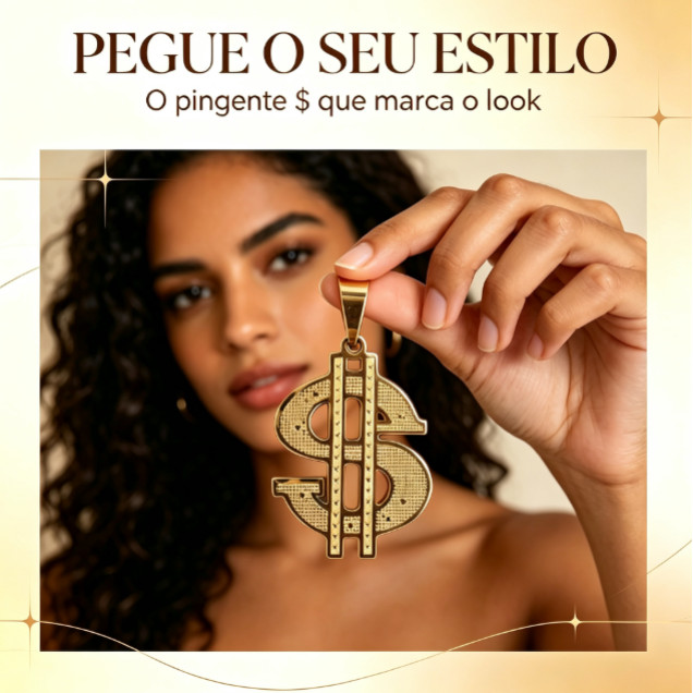Pingente Dourado Símbolo de Dólar, Estiloso e Moderno
