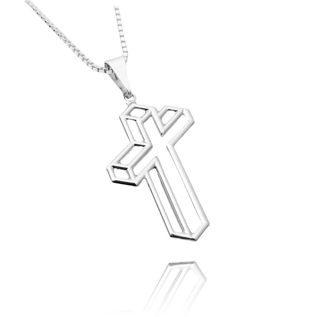 Pingente Crucifixo de Prata 3D Religioso Banhado