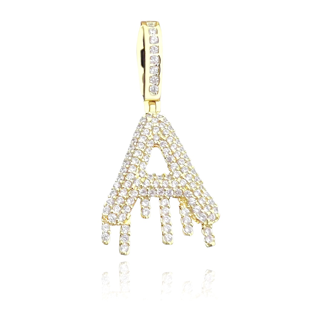 Pingente De Ouro 18K Letra Cravejada Banhado a Ouro