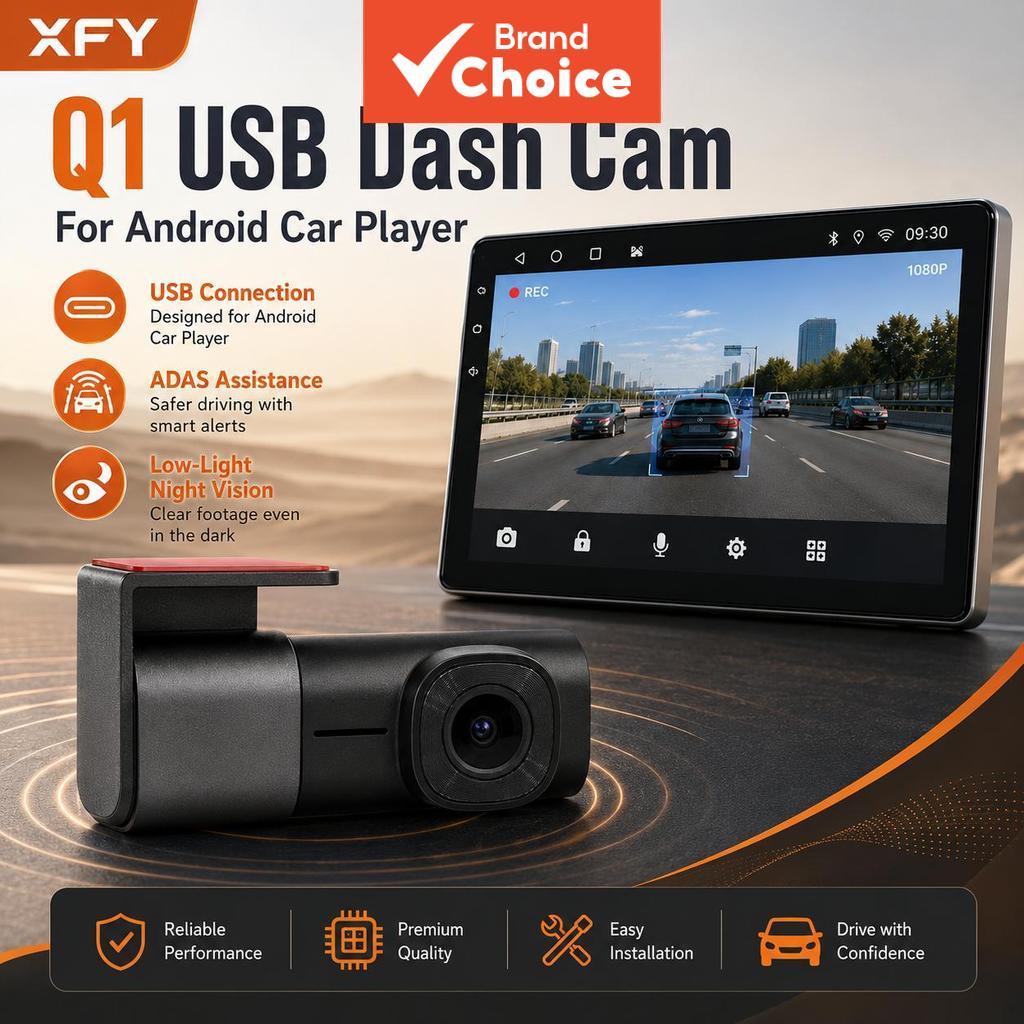 Xfy Q1 USB 1080p HD Dash Cam Para Android Car Player Adas 140 ° Plug & Play De Visão Noturna Grande Angular E Baixa Luz