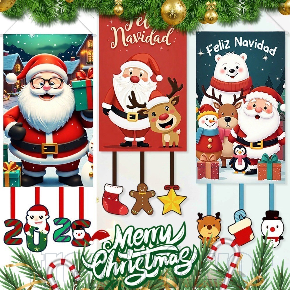 Bandeira Suspensa De Natal Navidad-Decoração De Feliz Festival De Alces De Papai Noel-Banner De Fundo De Parede Para Fes