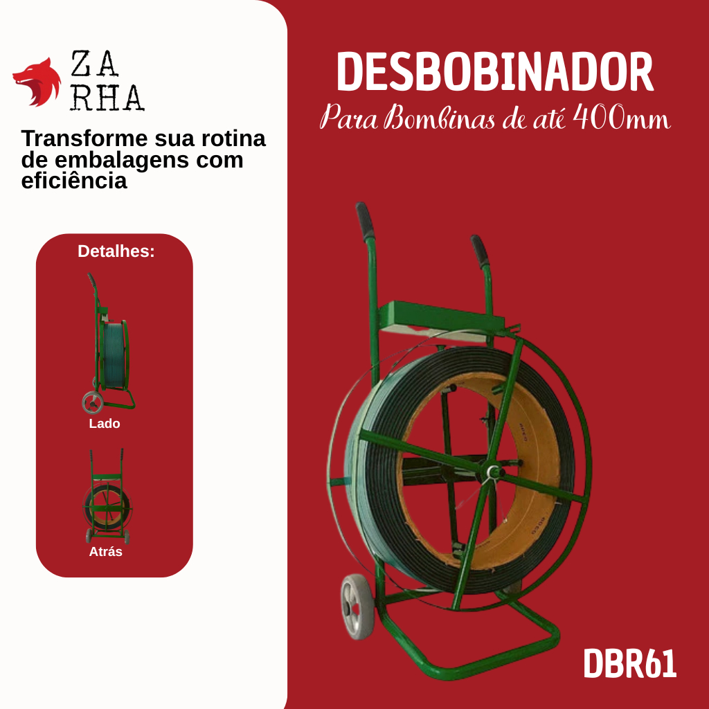 Carrinho Desbobinador DBR61 com Freio para Fita PET 400mm Industrial MAGUS até 60kg