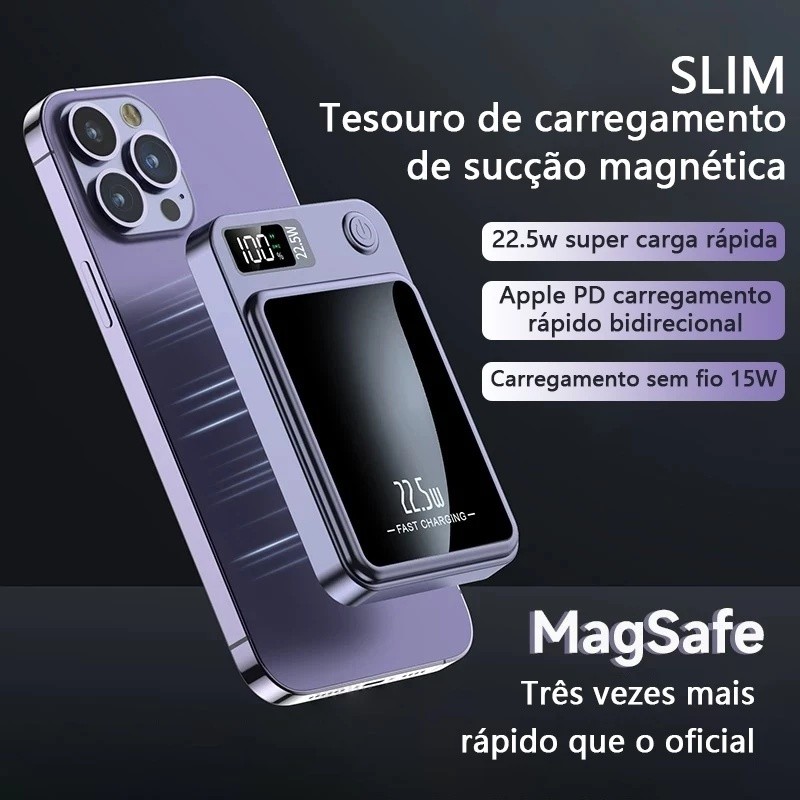 Carregador Portátil Para Iphone Indução Magsafe Powerbank 10000 mAh Battery Pack