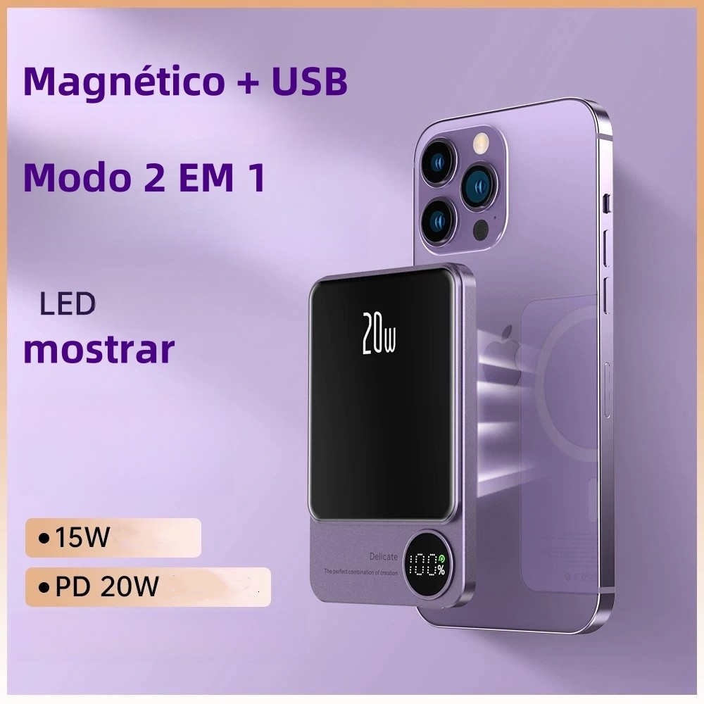 Carregador Portátil Para Iphone Indução Magsafe 10000mAh Powerbank Battery Pack LOJA CANAA