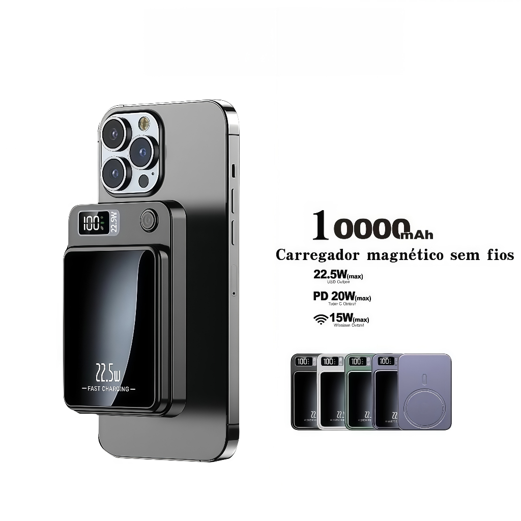 Carregador Portátil Para Iphone Indução Magsafe Powerbank 10000 mAh Battery Pack