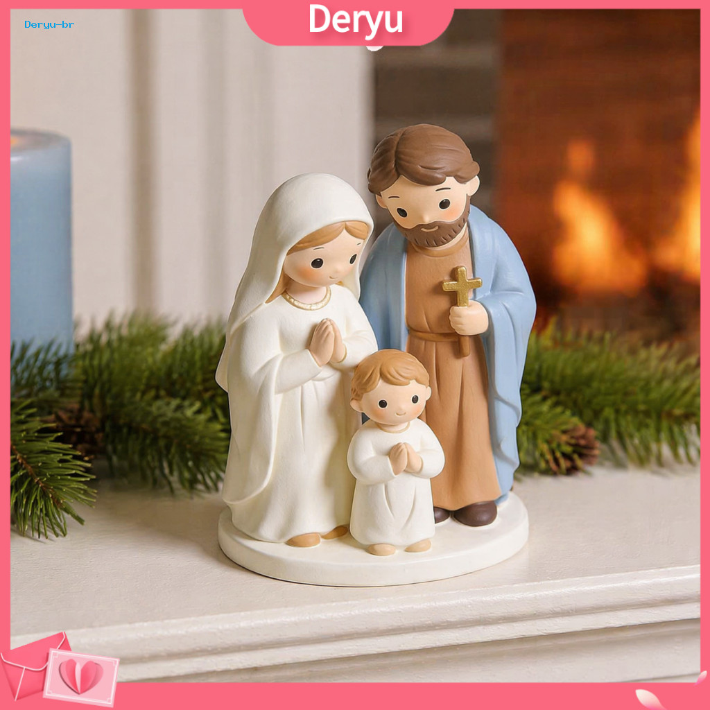 Desktop Christmas Statues Nativity Scene Ornaments Figurine Resin Craft – Cute Cartoon Baby Jesus Manger Decoration In