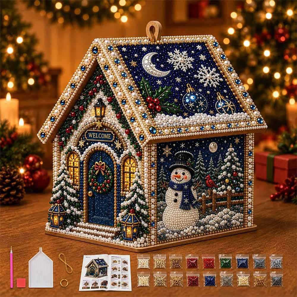 Christmas House Diamond Art Ornament 5D Crystal Bead Painting Kit Wooden House For Festive Indoor Decoration