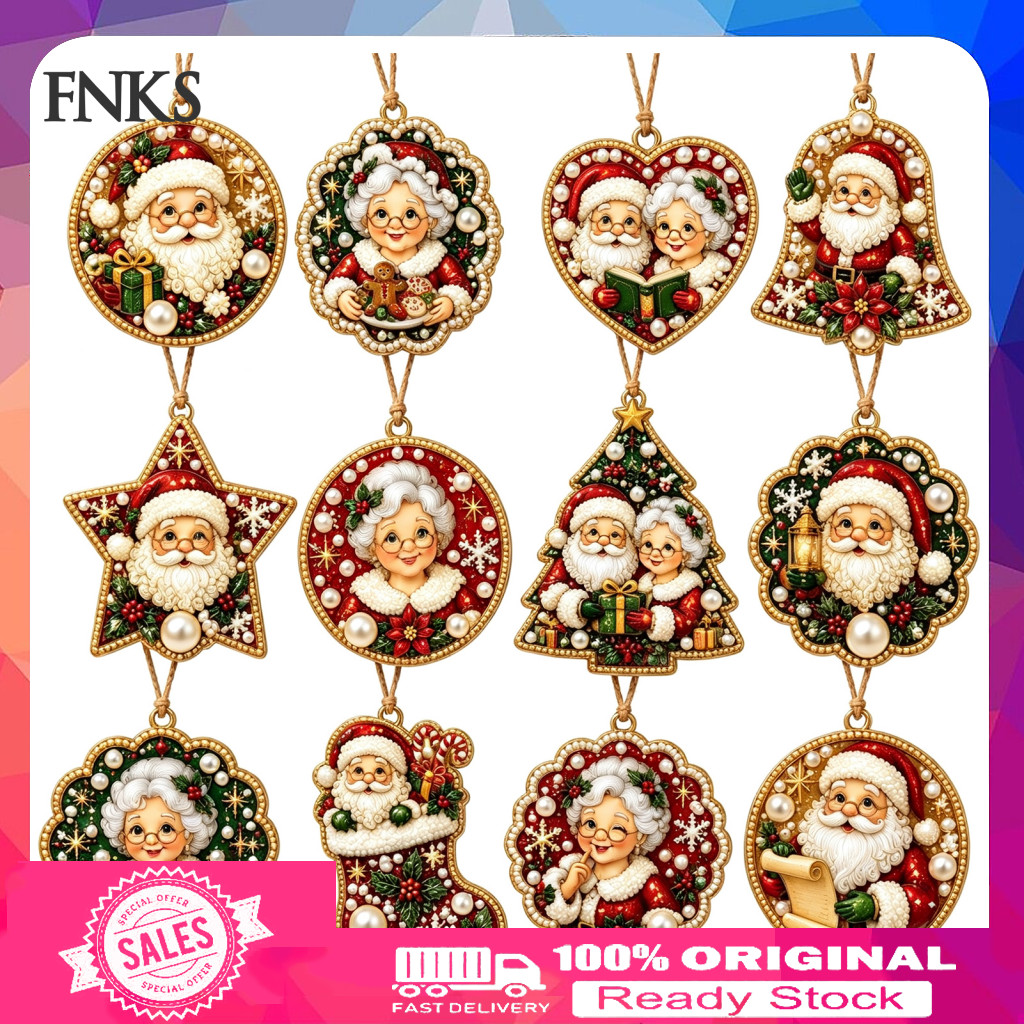 Christmas Rhinestone Painting Kits Diy Holiday Ornament Crafts 12pcs Kit – Faux Pearl Hanging Decor for Tree Wreath fo