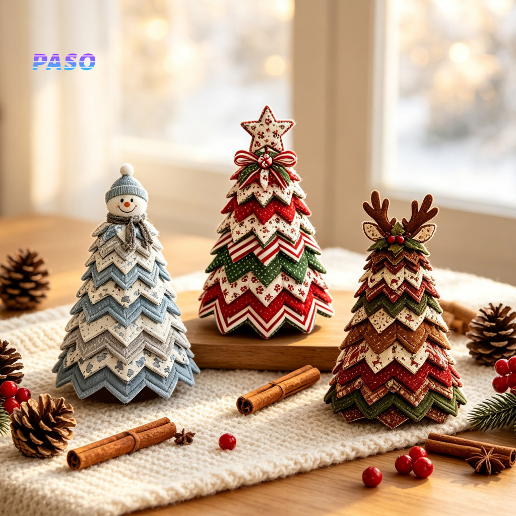 Front Porch Holiday Decor Hanging Ornaments Diy Quilted Christmas Tree Kit – Handmade Fabric Decoration for Tabletop M