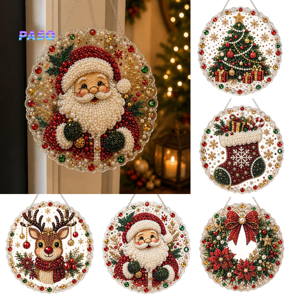Festive Balcony Garden Decorations Holiday Hanging Ornaments Christmas Diy Faux Diamond Painting Kit Santa Wreath Acryli
