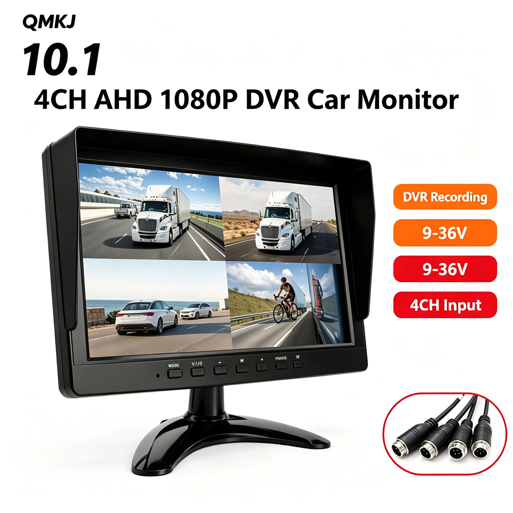 10.1 Polegada AHD 4CH DVR Monitor 1080P Quad Split Screen 9-36V Para Caminhão Ônibus RV Veículo Display De Visão Traseir