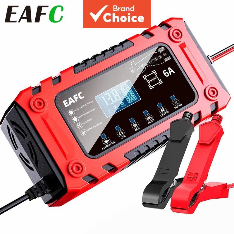 Eafc 12v 6a Carregador De Bateria De Carro Tela Grande Reparo De Pulso De 10 Estágios Para Agm Gel Lifepo4 Chumbo Ácido