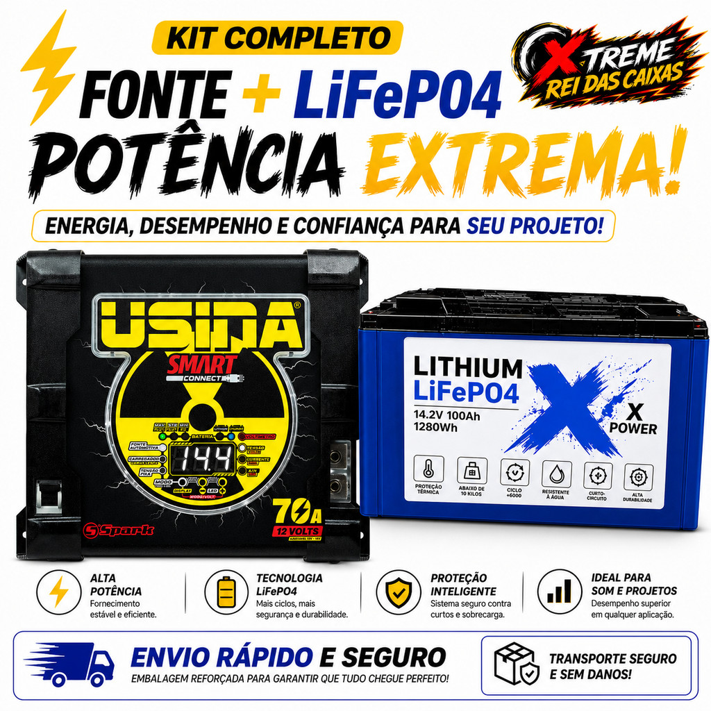 LiFePO4 12V + Fonte Usina 70Ah – Eficiência, Durabilidade e Alto Desempenho