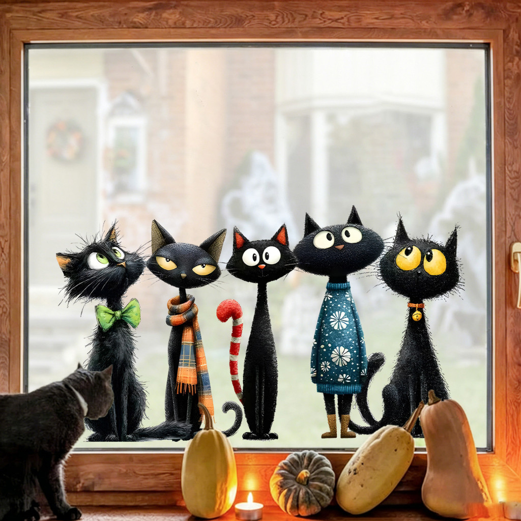 Halloween Window Decals Holiday Party Wall Decor Black Cat Sticker Waterproof Pvc Decorative Decal for Room Bathroom Gla